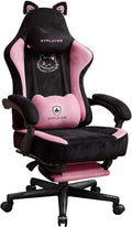 GTPOFFICE Cute Gaming Chair with Cat Ears,Ergonomic Computer Chair with Footrest Cat Paw Lumbar Support Comfortable Reclining Game Chair Desk Chair for Adult Teens, Soft Fabric, Pink Black