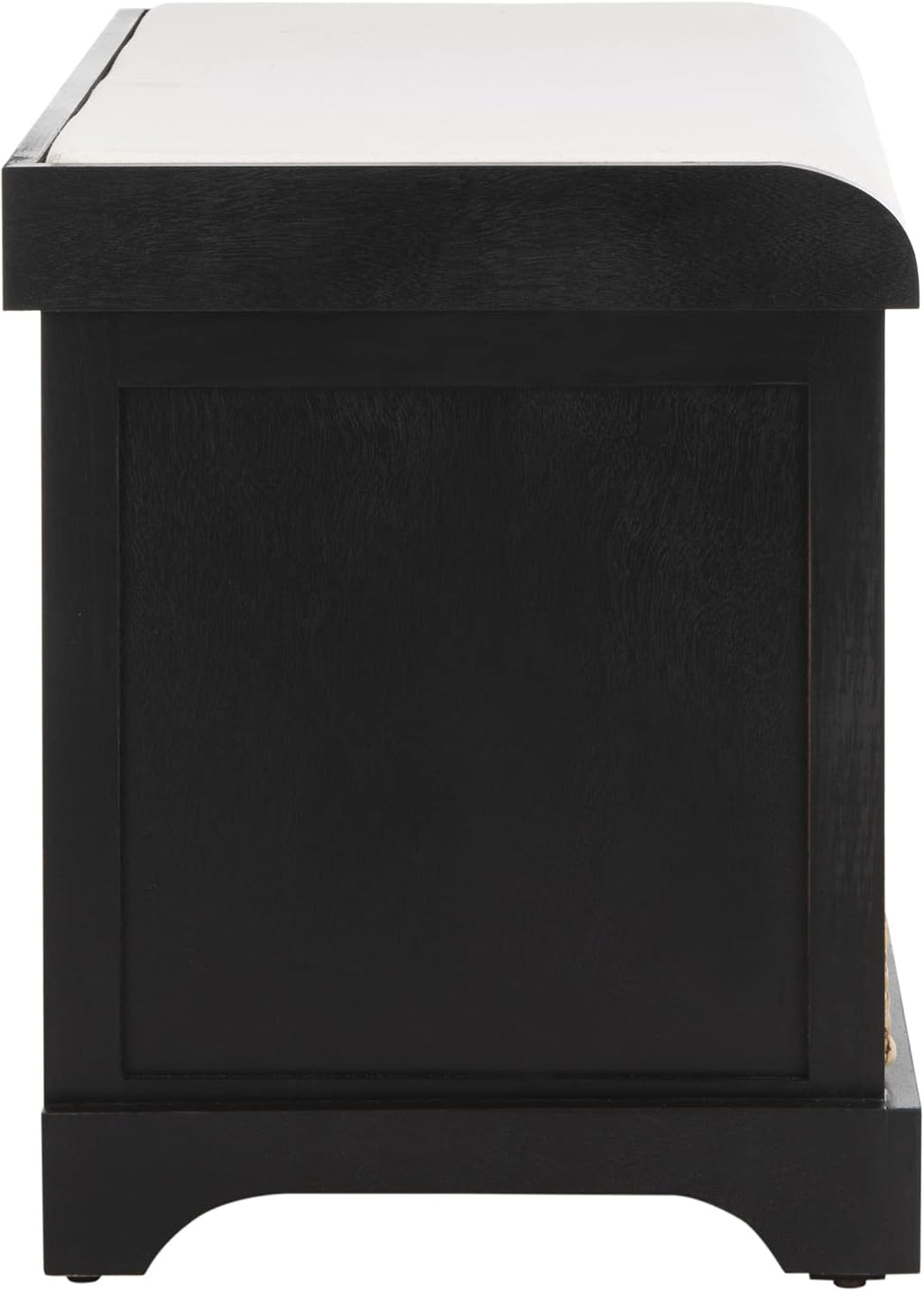 SAFAVIEH Home Collection – Freddy Black Storage Bench with Wicker Baskets & Cushion, Entryway Seating Bench, Fully Assembled (AMH5736B)