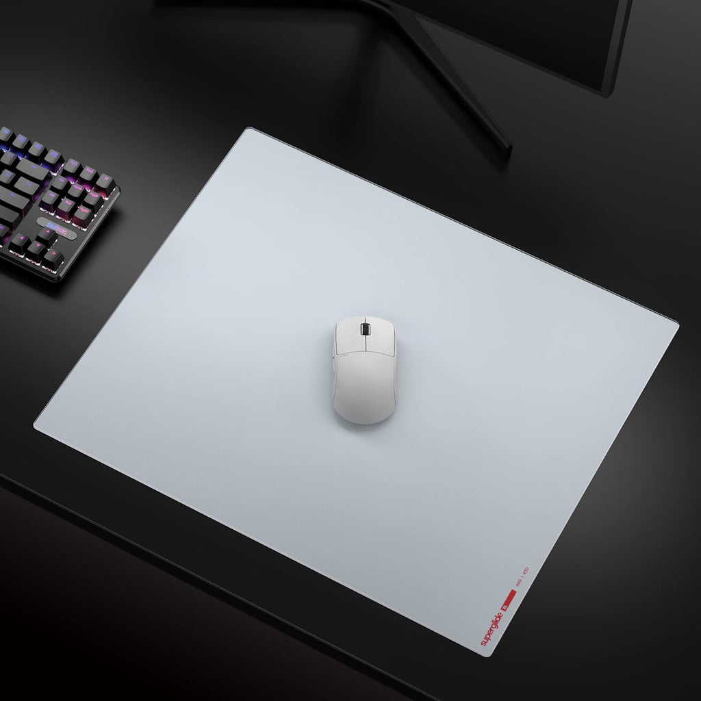 Pulsar - Superglide Premium Glass Mouse Pad ALUMINO-Silicate Glass Surface Anti-Slip Fully Molded high-Density Silicone Rubber 19.3in x 16.5in (XL, White)