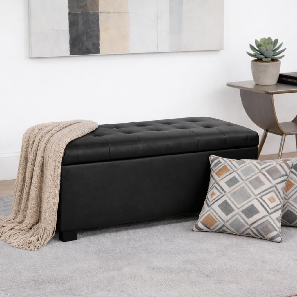 HomePop Large Tufted Storage Bench - Classic Black