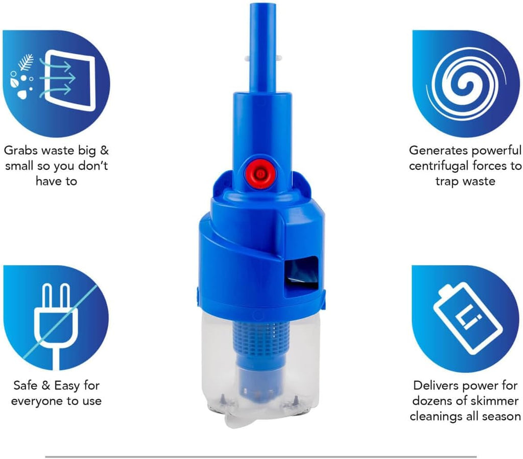 POOL BLASTER Dynamo Pool Skimmer Basket Vacuum – Cordless, Hands-Free Swimming Pool Skimmer Cleaner, No Bending Over or Touching Debris – Battery-Powered Vac Compatible with Most Baskets