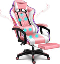 RGB Gaming Chair with Speakers, Massage Computer Chair Ergonomic Racing Game Chairs for Teens PU Leather Recliner Swivel Gamer Chair with Lumbar Support Headrest Armrest and Footrest,Pink