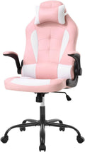 Ruesleag PC Gaming Racing Chair Ergonomic Office Computer Chair HIgh Back Video Racing Chair w/Lumbar Support Flip Up Arms Headrest PU Leather Study Desk Chair Executive Office Chair for Adults,Pink