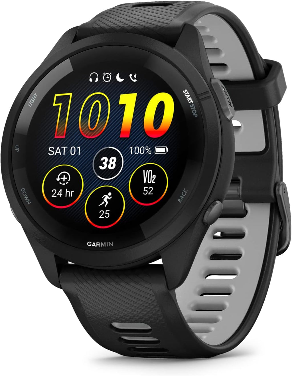 Garmin Forerunner 265 Music GPS Running 46 mm Smartwatch, Black with AMOLED 1.3 in Touchscreen Display Black Earbuds Bundle, Black +Blk EarBuds
