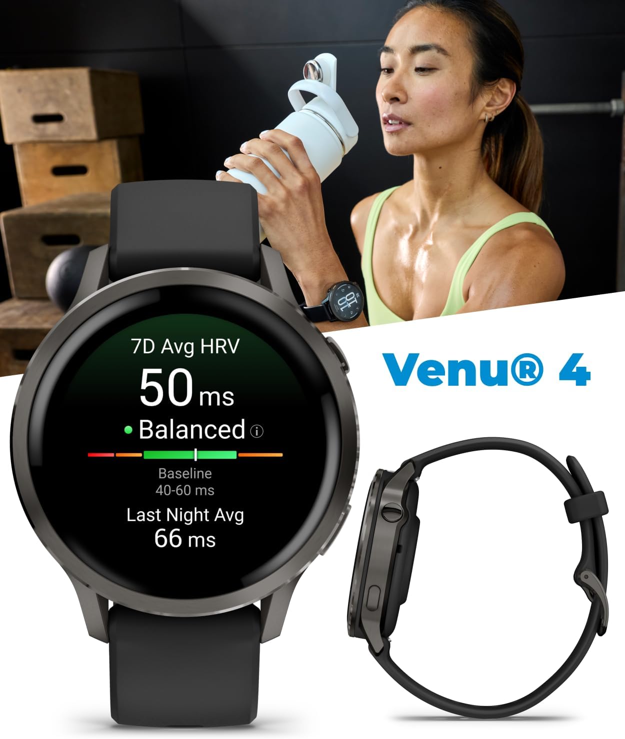 Garmin Venu 4 41mm AMOLED Advanced Health & Fitness GPS Smartwatch, Bright & Colorful Display, Built-in Flashlight, Up to 10 Days, Slate with Black Silicone Band w/Wearable4U PowerBank Bundle