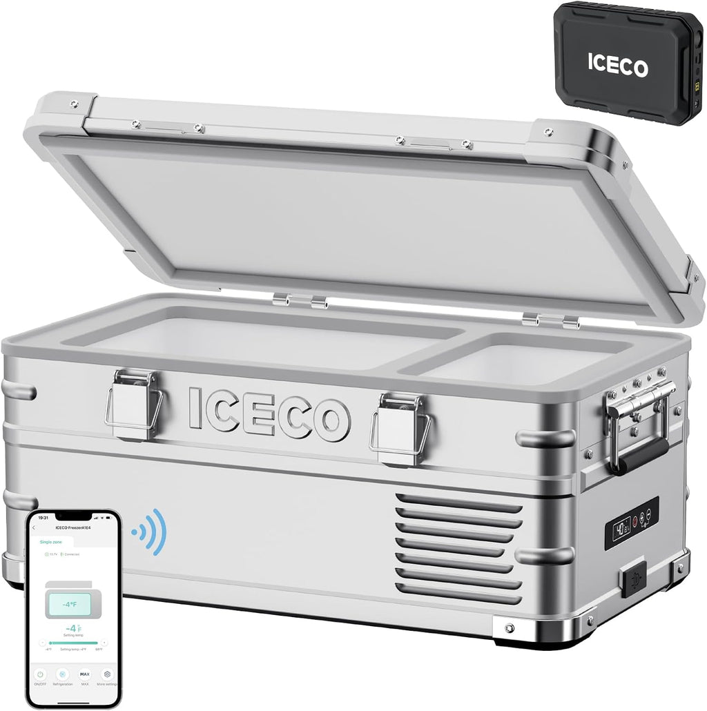 ICECO APL20 12V Refrigerator, 21Qt Portable Freezer with SECOP Nano Compressor, Light Duty Aluminum, -4℉~68℉, APP Control,12v Fridge Freezer for Car/RV/Truck/Outdoor, AC&DC|With Magnetic Battery