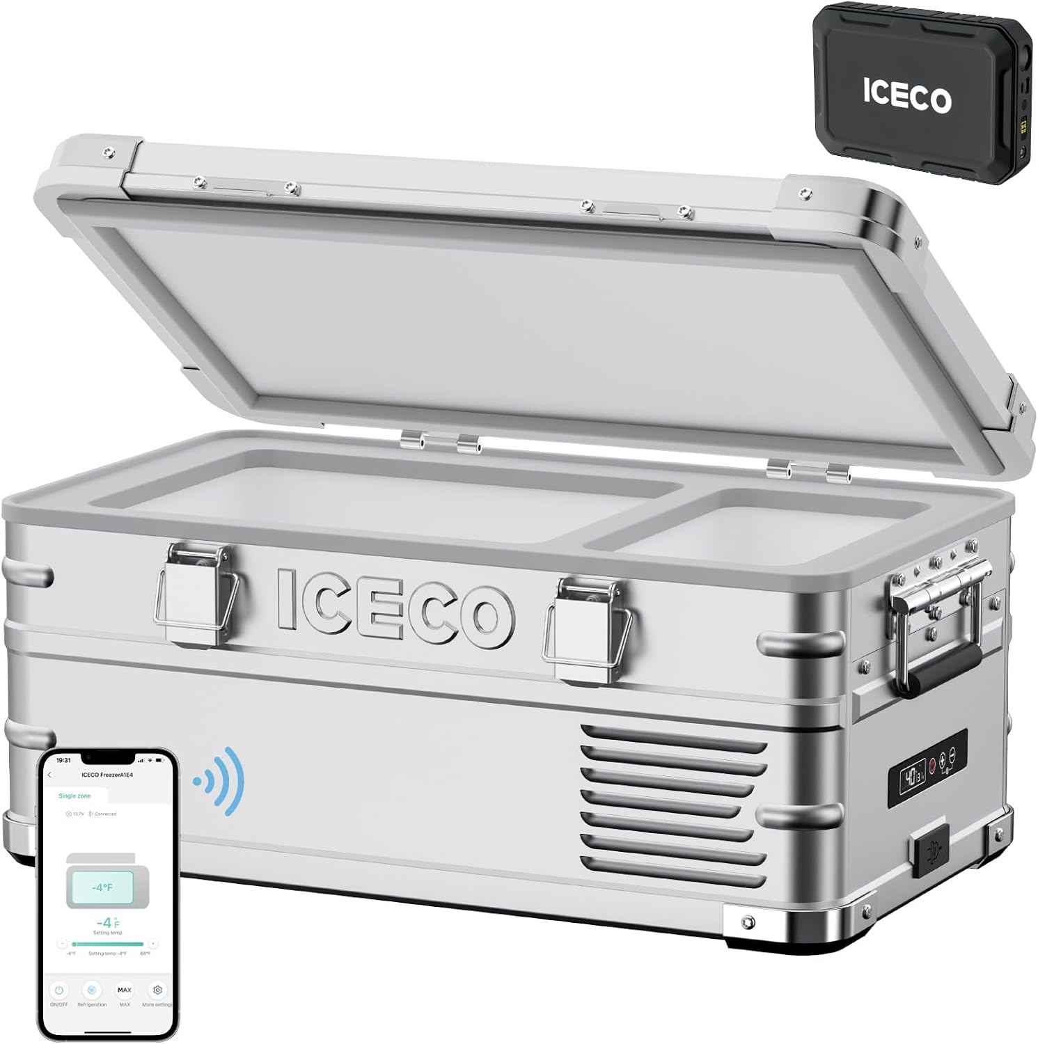 ICECO APL20 12V Refrigerator, 21Qt Portable Freezer with SECOP Nano Compressor, Light Duty Aluminum, -4℉~68℉, APP Control,12v Fridge Freezer for Car/RV/Truck/Outdoor, AC&DC|With Magnetic Battery