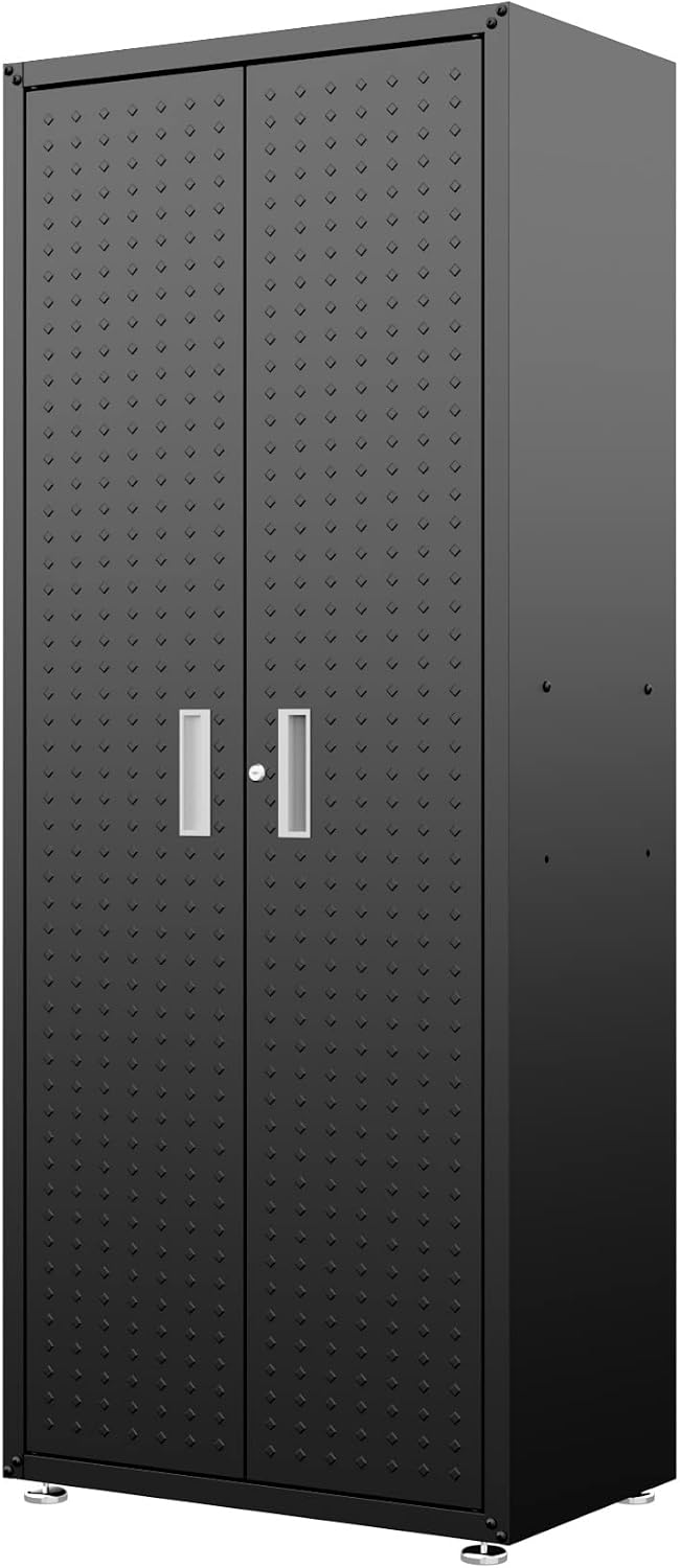 Manhattan Comfort Fortress Textured Metal 75.4' Garage Cabinet with 4 Adjustable Shelves in Charcoal Grey
