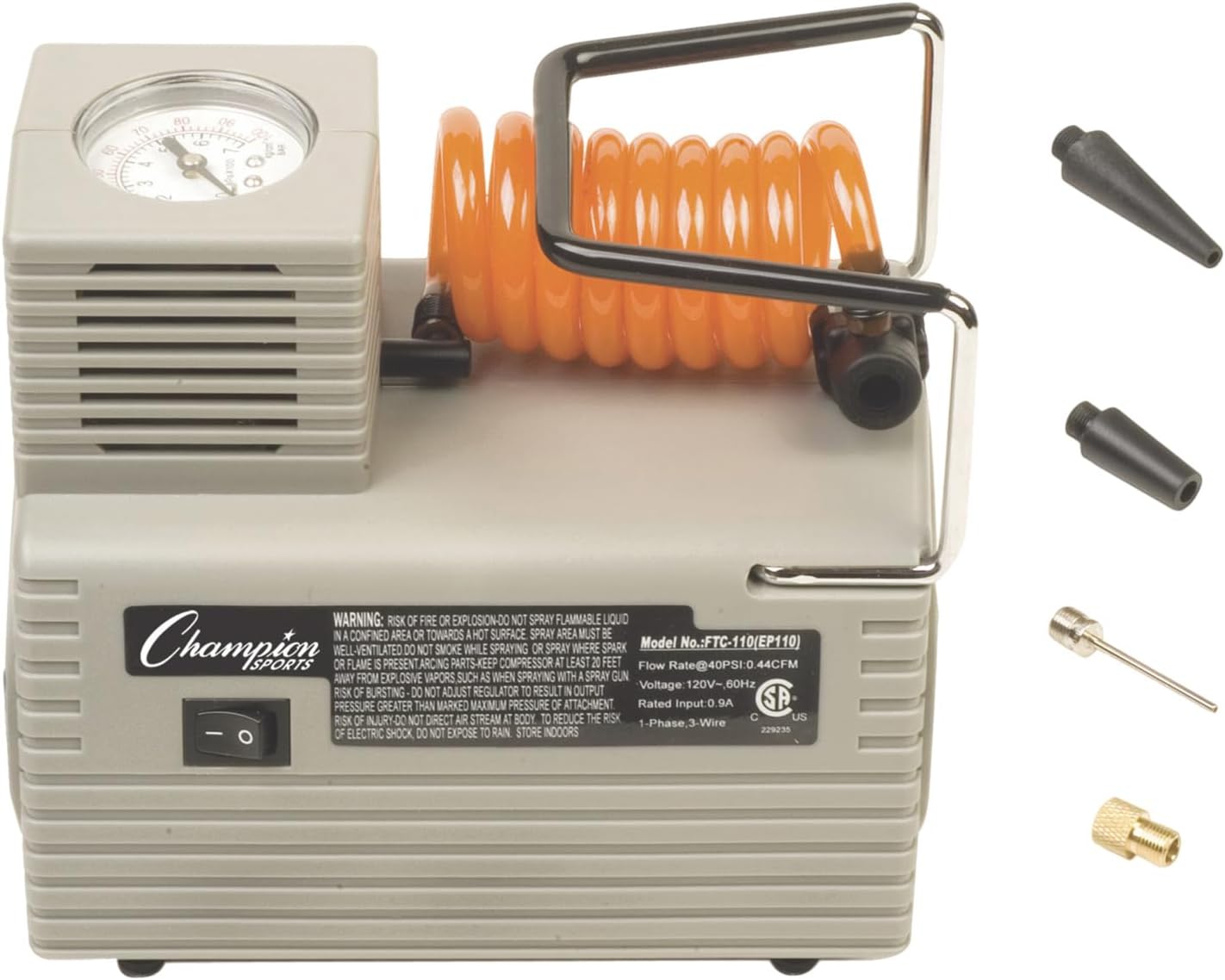 Champion Sports Electric Ball Inflator – Quiet High-PSI Air Compressor & Ball Pump for Sports Balls, 110–120V AC