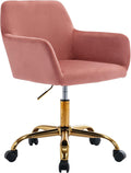 KCC Velvet Office Desk Chair, Comfy Swivel Modern Leisure Armchair with Wheels, Upholstered Comfy Velvet Fabric Makeup Chair Height Adjustable for Teens Women Girls Elegant Home Office, Rose