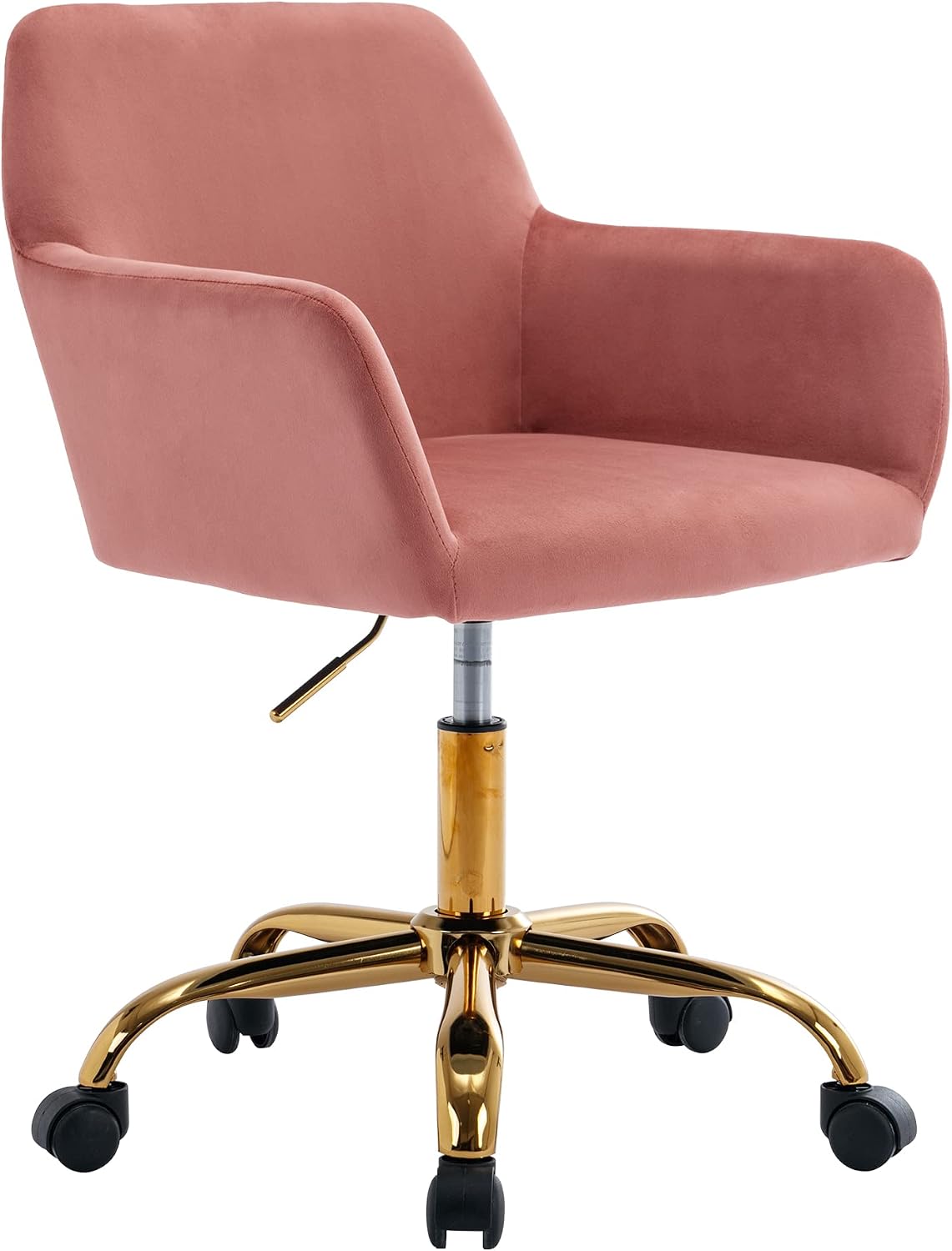 KCC Velvet Office Desk Chair, Comfy Swivel Modern Leisure Armchair with Wheels, Upholstered Comfy Velvet Fabric Makeup Chair Height Adjustable for Teens Women Girls Elegant Home Office, Rose