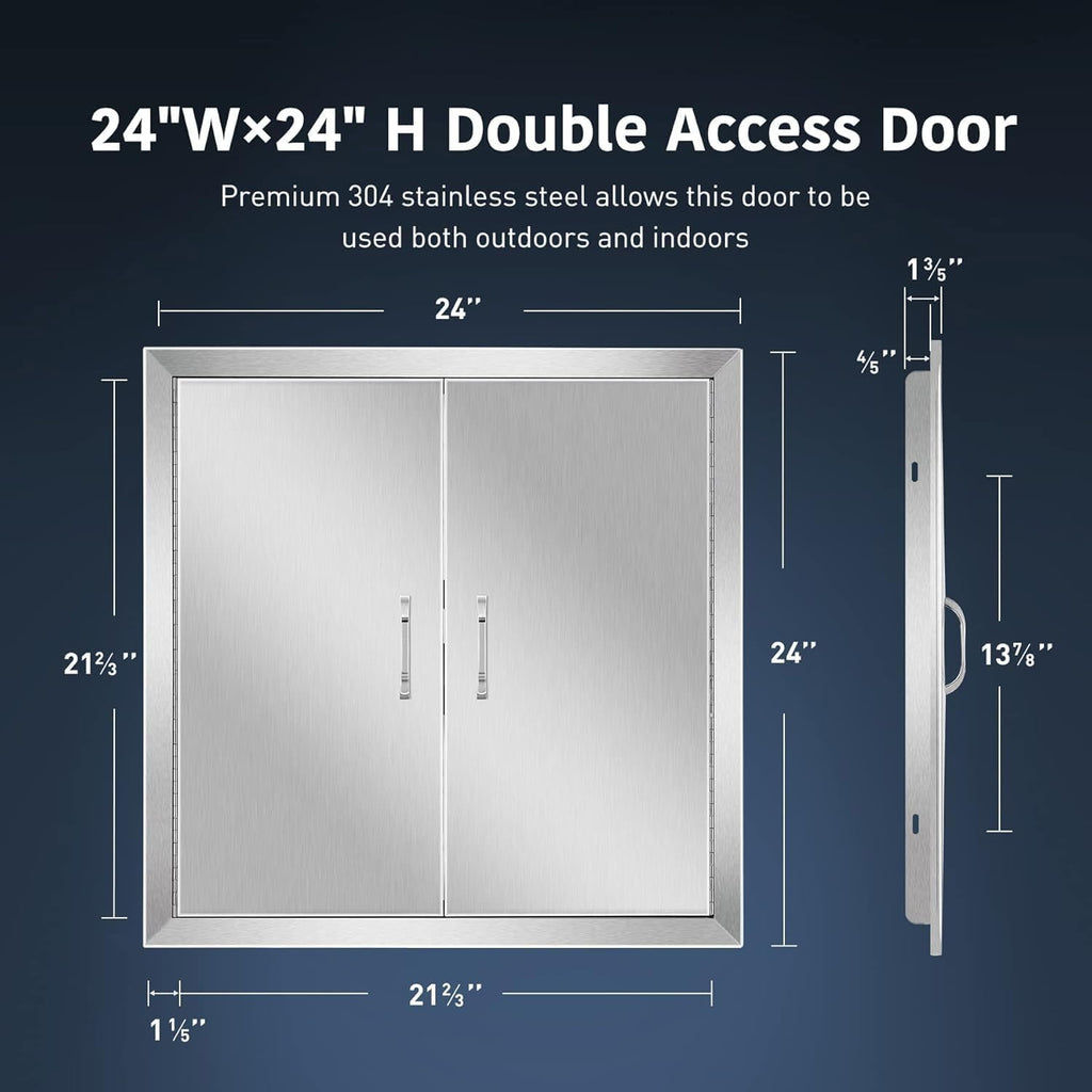 Anfrere 24' W x 24' H Outdoor Kitchen Door, Premium 304 Stainless Steel Double BBQ Panel Access Door for Outside Kitchen Commercial Grilling Station, Oven, Storage Cabinet