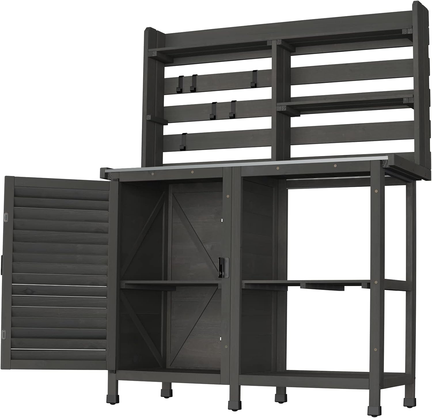 GDLF Potting Bench Table Large Garden Outdoor Work Bench Metal Tabletop Workstation with Storage Cabinet Shelf Dark Grey