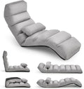 Moccha Floor Chairs for Adults, Adjustable 5-Position Floor Lounger w/Thick Padded & Pillow, No Assembly Folding Lazy Sofa Chair for Gaming, Light Weight Chaise Lounge (Without Armrest, Grey)