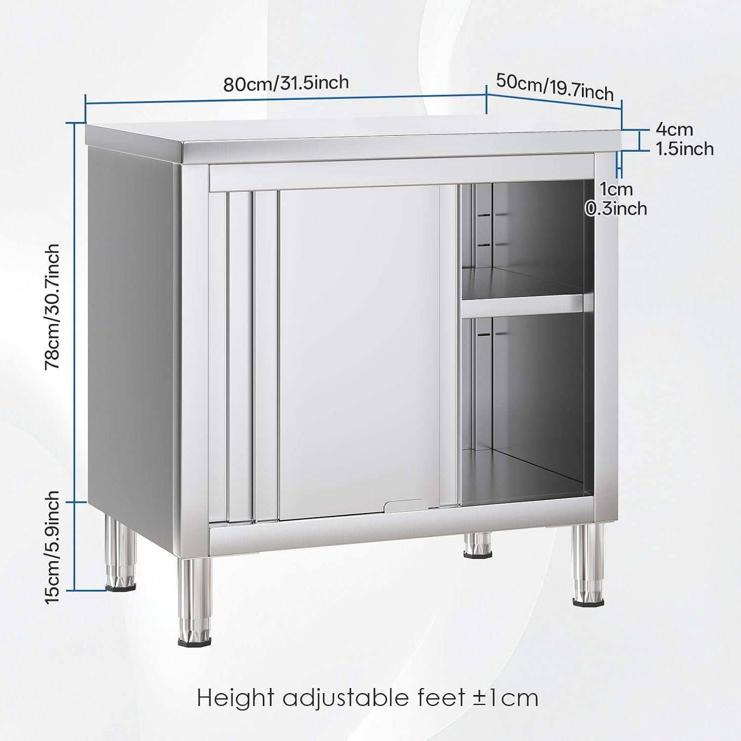 Stainless Steel Work Table with Cabinet 31'x20',Commercial Kitchen Workbench with Sliding Doors for Prep Work, Heavy Duty Prep Table for Restaurant,Garage,Warehouse