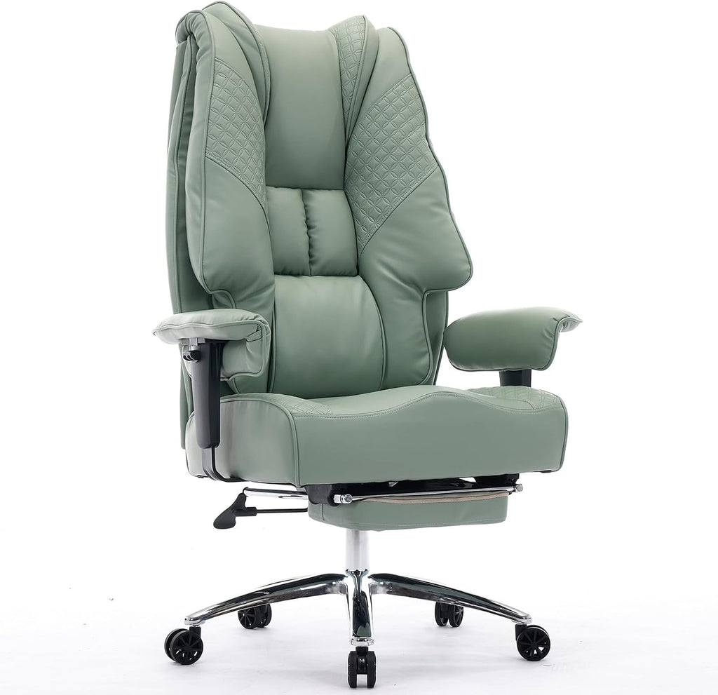 EXCEBET Big and Tall Office Chair 400lbs Wide Seat, Leather High Back Executive Office Chair with Foot Rest, Ergonomic Chairs Lumbar Support for Lower Back Pain Relief (Light Green)
