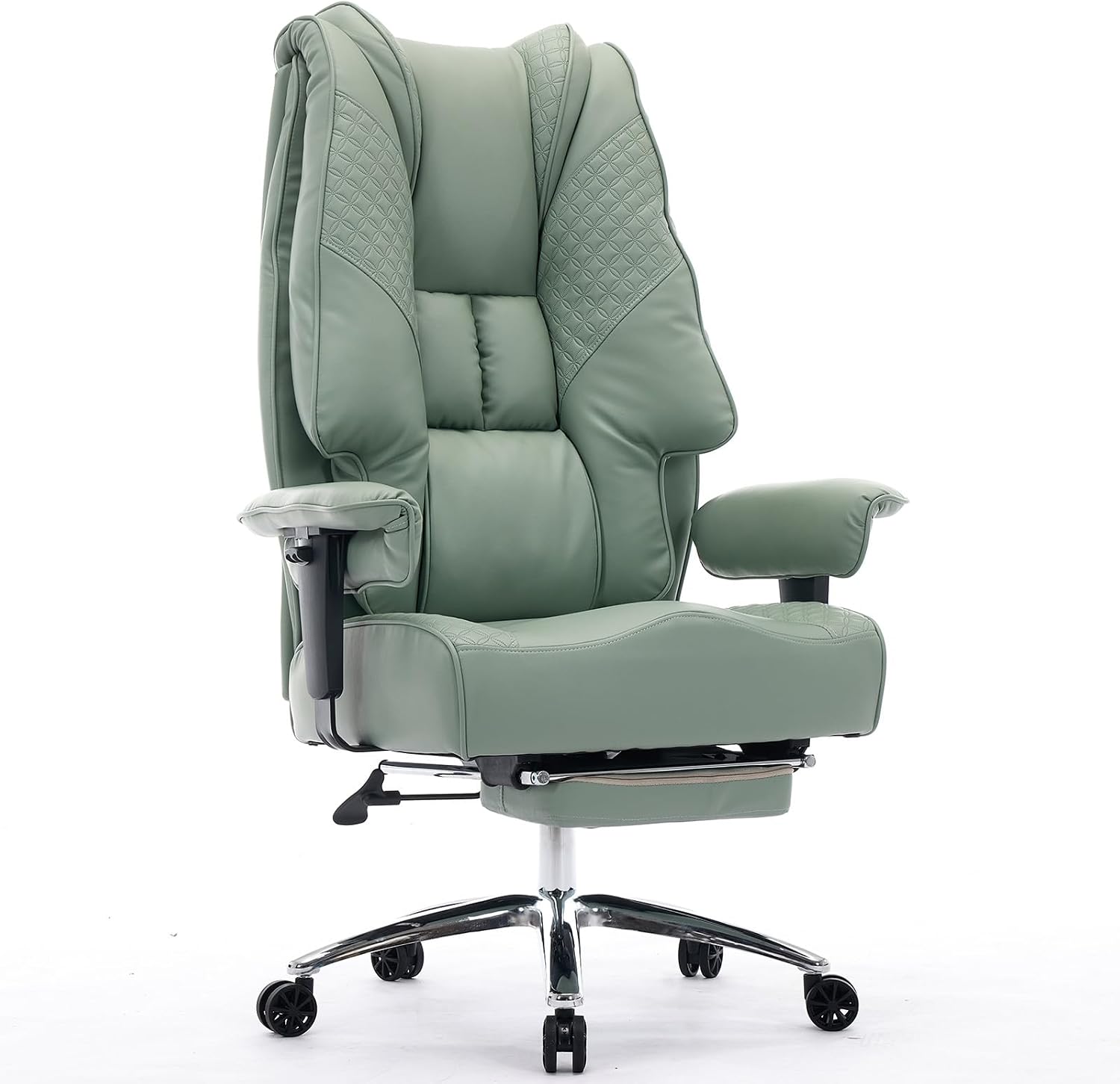 EXCEBET Big and Tall Office Chair 400lbs Wide Seat, Leather High Back Executive Office Chair with Foot Rest, Ergonomic Chairs Lumbar Support for Lower Back Pain Relief (Light Green)