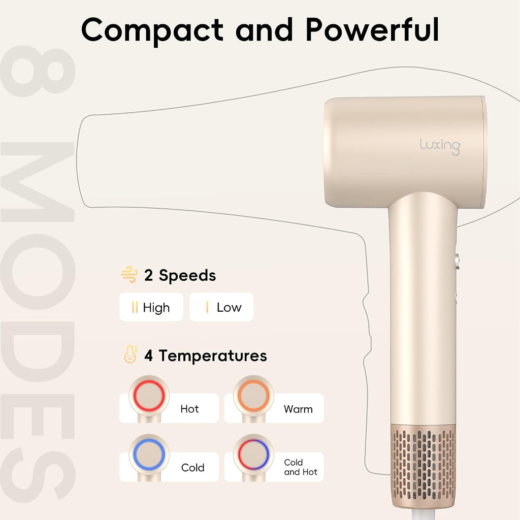 Hair Dryer, TurboLux Ionic 200 Million Negative Ions Fast Drying High Speed Hairdryer with Diffuser, Lightweight, Low Noise 1500W Hair Diffuser Dryer with 110000 RPM Brushless Motor (Cream)