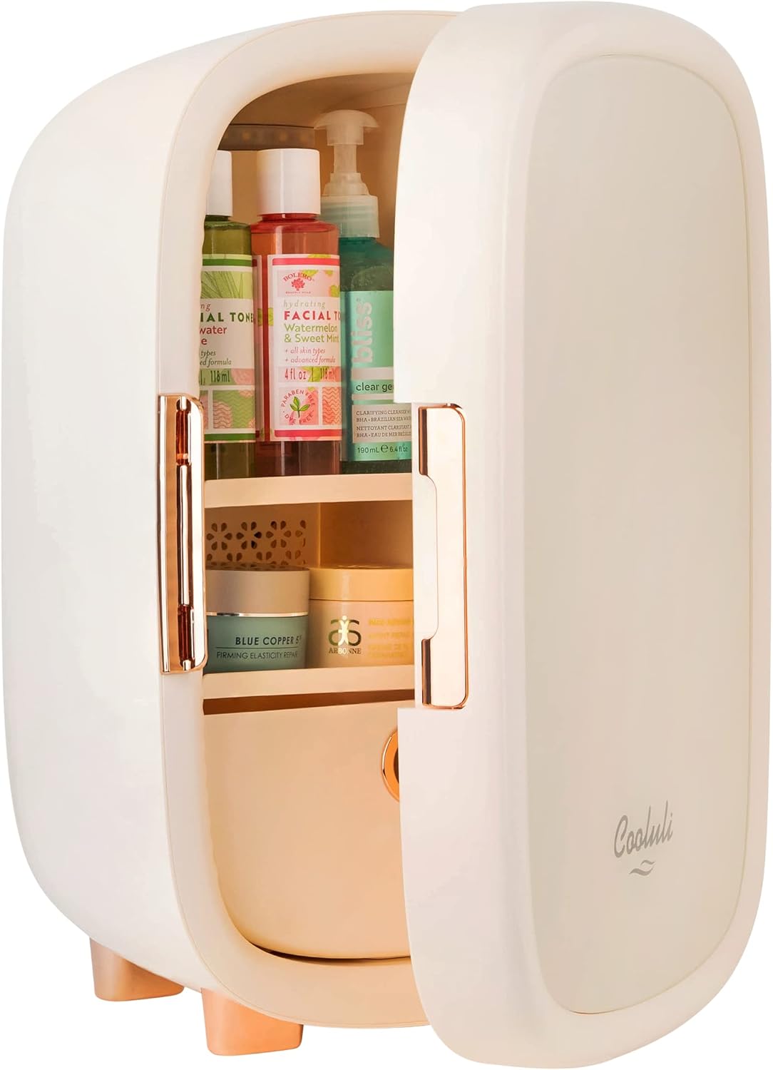 Cooluli Beauty 12L Skincare Fridge - for Makeup, Cosmetic & Facial Skin Care Products - for Women & Teen Girls - Pearl White Mini Fridge for Bedroom & Bathroom Vanity - Interior LED Lights