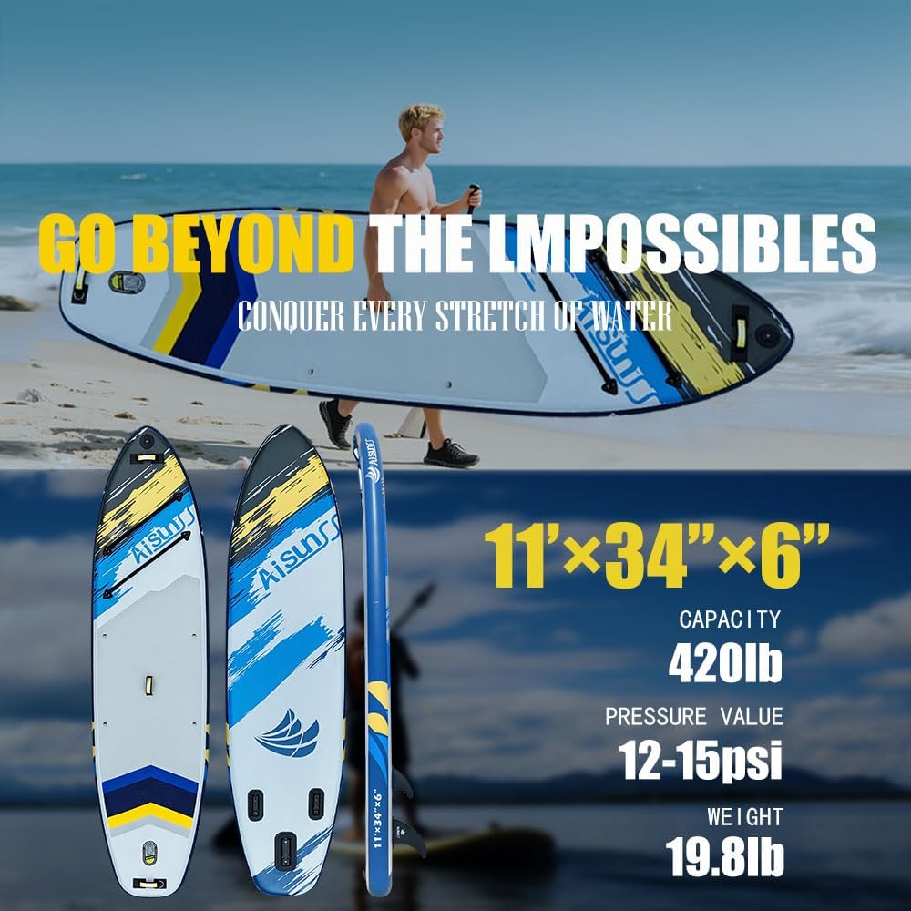Inflatable Paddle Board for Adult, Paddle Board for All Skill Levels, Wide SUP Board with Primium Accessories Include SUP Carry Bag, Hand Pump& 10L Waterproof Bag
