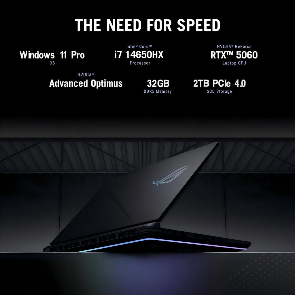 ASUS ROG Strix G16 Gaming Laptop, Intel 16-Core i7-14650HX, NVIDIA RTX 5060, 16' FHD+ 16:10 165Hz/3ms Display, 32GB DDR5, 2TB Gen 4 SSD, Dolby Atmos, Hires Audio, Windows 11 Pro, Wi-Fi 7, Accessories