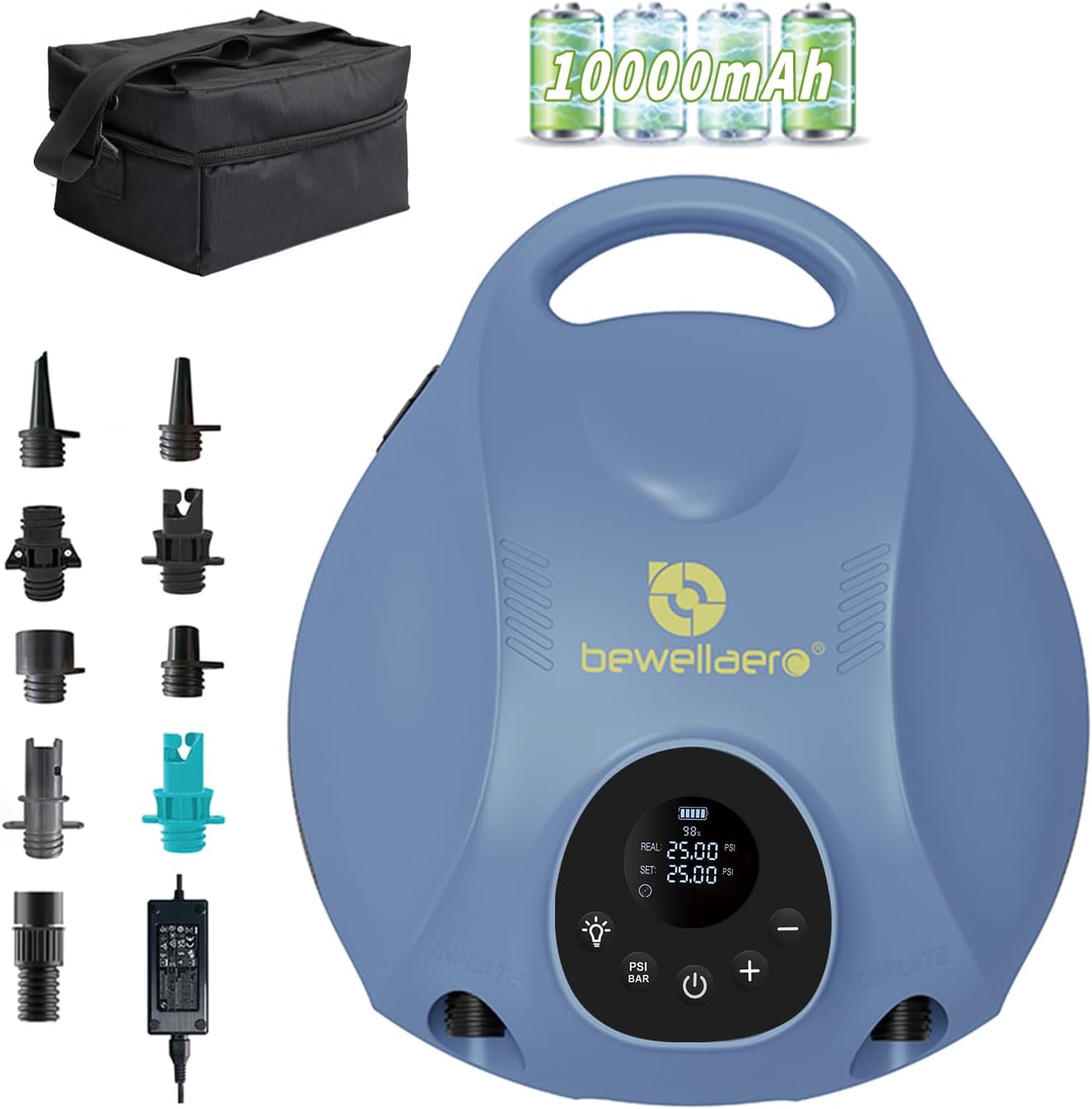 Paddle Board Pump Rechargeable Sup Air Pump Electric Portable with 10000mAh Battery, 25PSI High Pressure Inflator & Deflator for Inflatable Stand Up Paddleboards Kayak Boats Tents