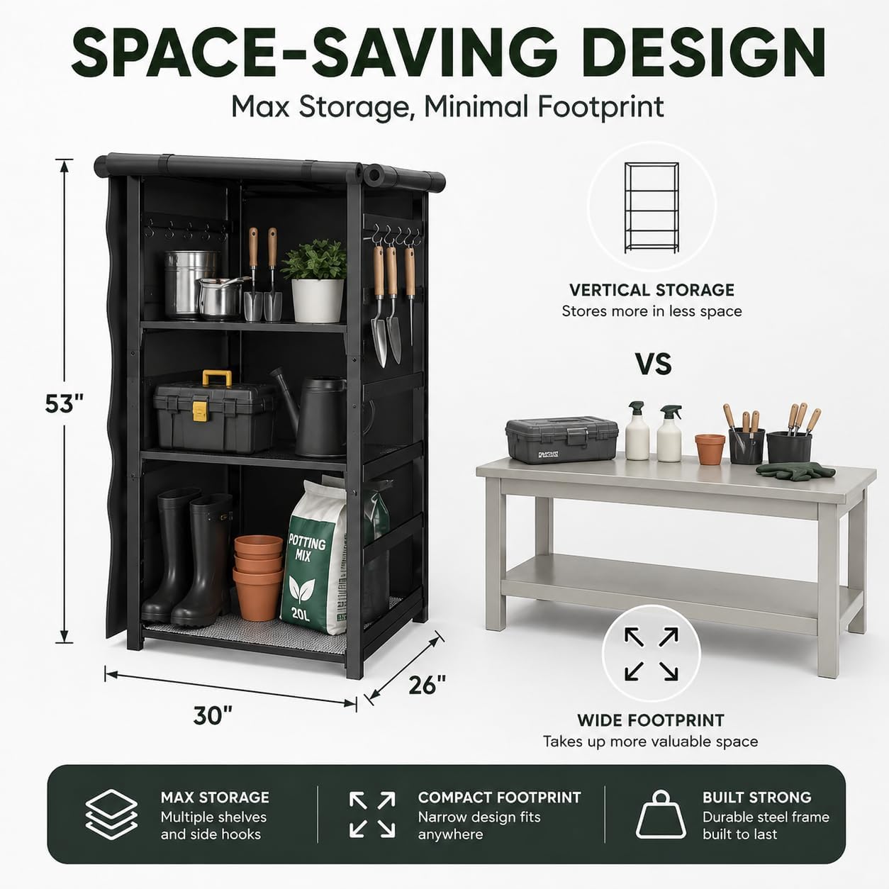 53in Storage Cabinet Station for Solo Stove Yukon/Bonfire/Ranger and more Smokeless Fire Pit Accessories with Waterproof Cover,Adjustable Firewood Storage Racks for Patio Logs and Fire Pit Accessories