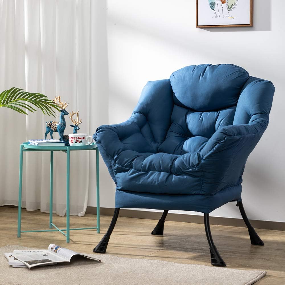 HollyHOME Lazy Chair with Armrest and Side Pocket, Comfy Accent Lounge Chair,Leisure Sofa Armchair for Living Room, Bedroom, Dorm, or Small Spaces, Oversized Reading Sofa Chair,Navy Blue
