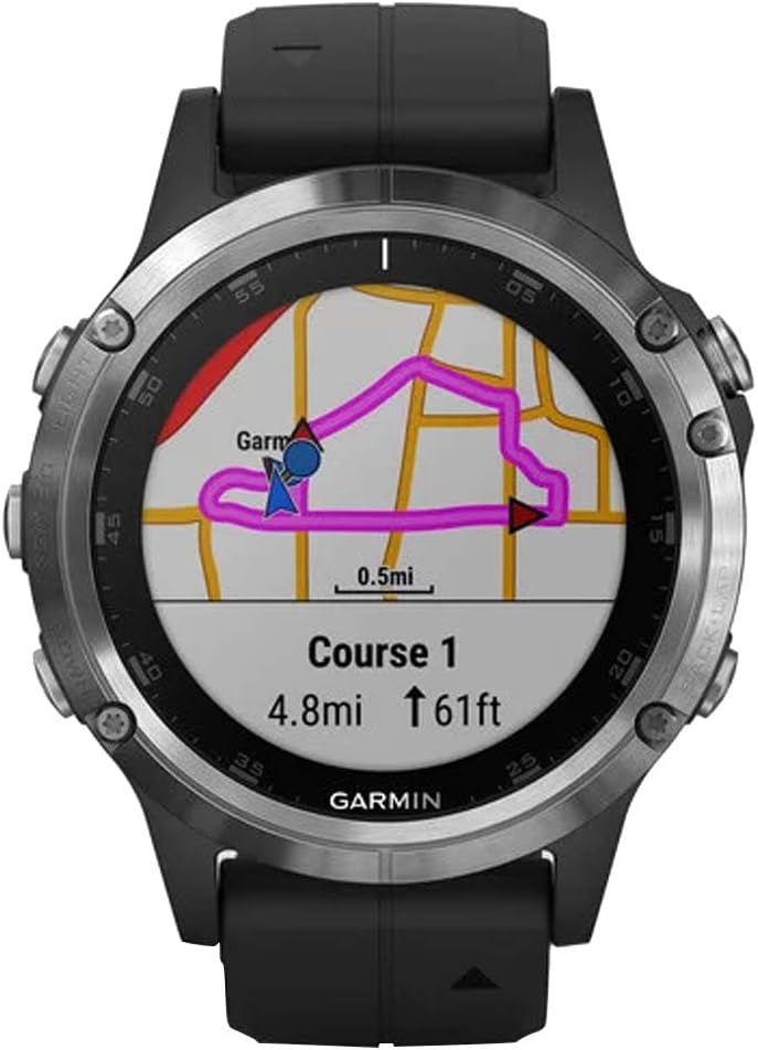 Garmin fenix 5 Plus, Premium Multisport GPS Smartwatch, Features Color Topo Maps, Heart Rate Monitoring, Music and Contactless Payment, Black/Silver
