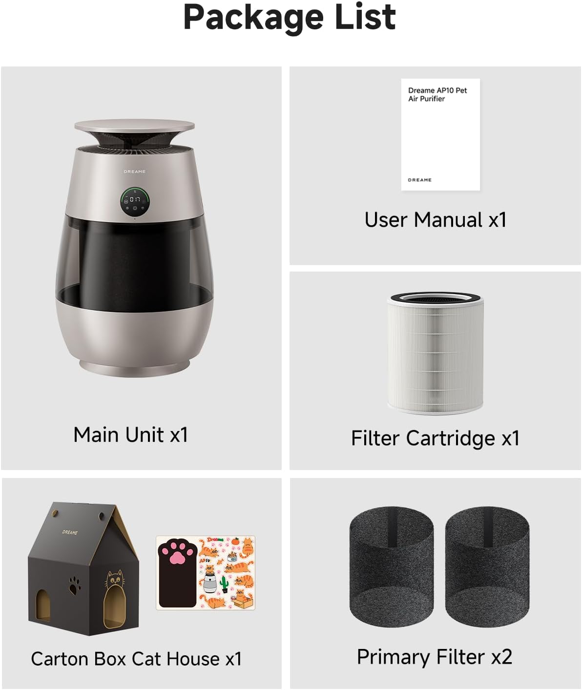Dreame Pet Air Purifier AP10, Suck Up Floating Cat Dog Hair Dander, NeverChange 5.4-Year Filters for Odor Purification, 1346 ft² for Home Large Room, Pet-Friendly Design, APP & Voice Control, Gold