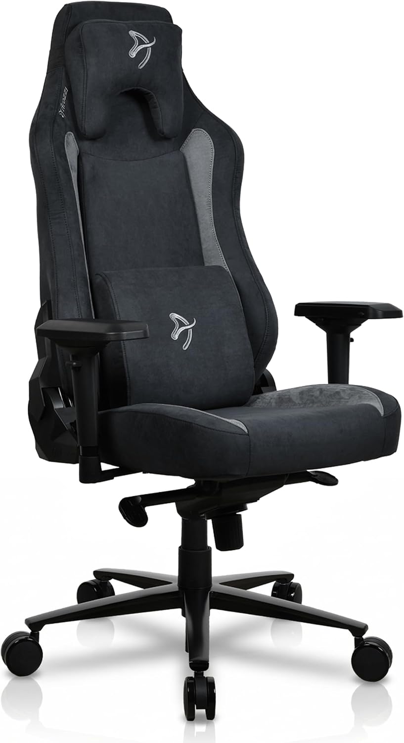 Arozzi Vernazza Supersoft Upholstery Material has a Unique Velvety Texture that is Fluid-Repellant and Breathable with Memory Foam Lumbar Support and 4D Armrest for Office and Gaming Chair - Black