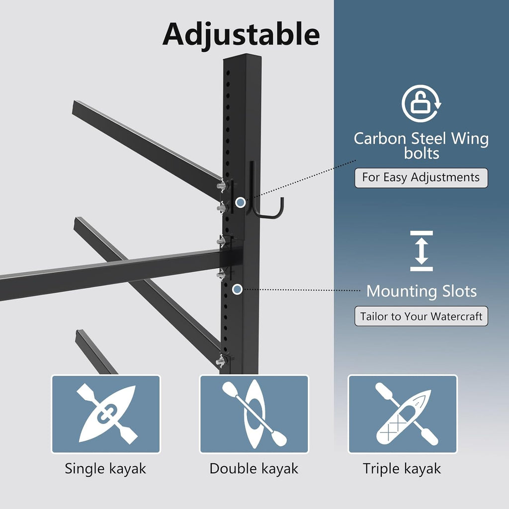 Baotree Freestanding Kayak Stand,One-Sided Kayak and Canoe Rack,Heavy Duty Adjustable Kayak Storage Rack,Sup Outdoor Storage Rack,Weatherproof Stand for Indoor, Garage, Shed, Dock Kayak Storage