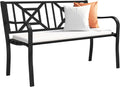 Black Outdoor Bench, Metal Weatherproof Garden Bench Cast Iron Heavy-Duty Patio Bench with Decorative Backrest for Proch Park 880lb Capacity