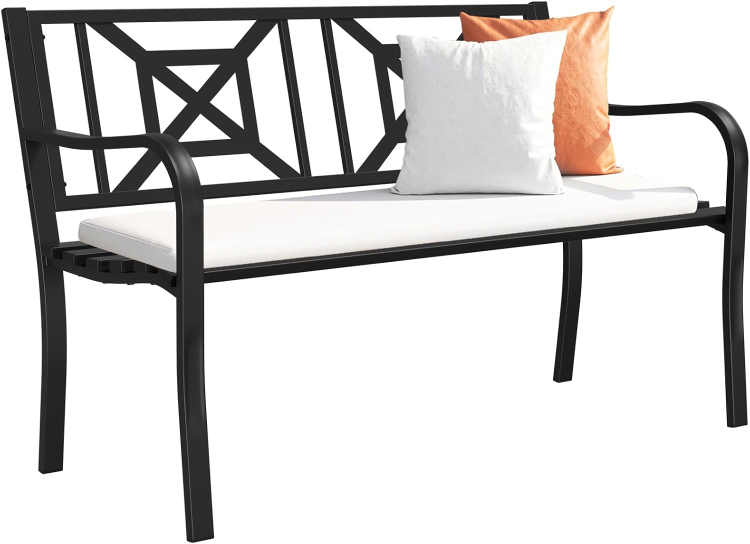Black Outdoor Bench, Metal Weatherproof Garden Bench Cast Iron Heavy-Duty Patio Bench with Decorative Backrest for Proch Park 880lb Capacity