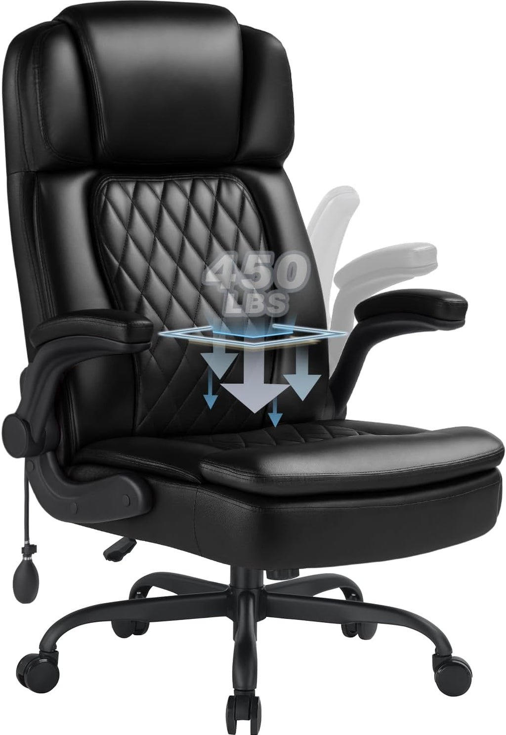 450lbs Executive Office Chair for Heavy People, Ergonomic Big and Tall Desk Chair with Adjustable Lumbar Support&Flip Up Armrest,High Back PU Leather Comfy Swivel Computer Chair
