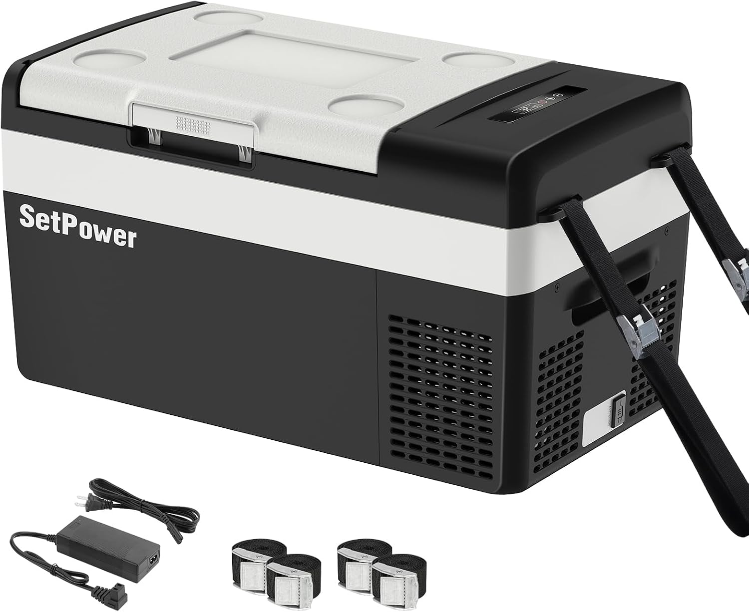 Setpower 12 Volt Refrigerator, 21QT portable freezer,12V Car Fridge With Fix Ropes,Compressor Electric Cooler -4℉~68℉,Plug in cooler for vehiclesTruck RV SUV Van Travel Camping (1-year warranty)