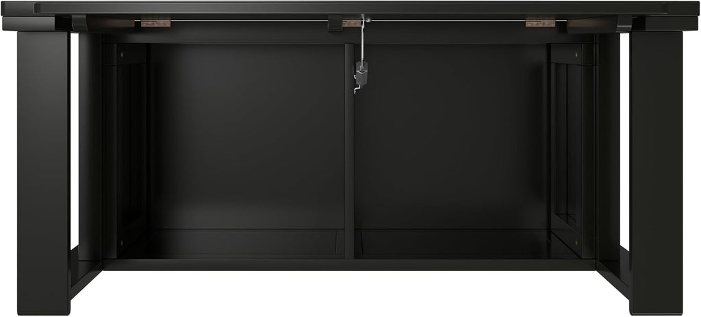 SIMPLIHOME Amherst Entryway Storage Bench - 36 inch Wide Solid Wood Hallway Bench in Black, Transitional Bench for Entry or Mudroom with Lift-Up Lid, Storage Compartments and X-Back Detail