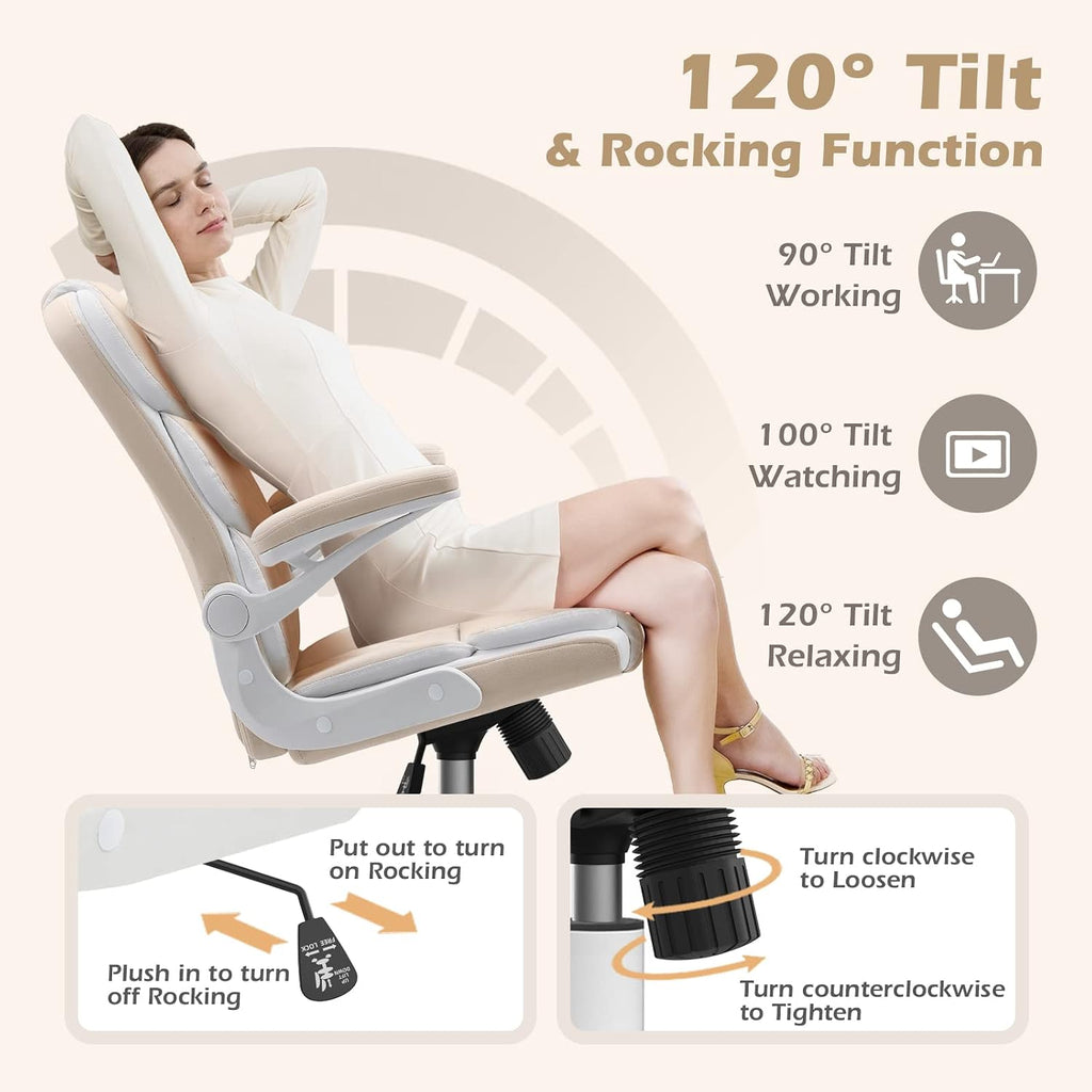 SEATZONE Office Chair Velvet Fabric Ergonomic Executive Computer Desk Chairs Small Cute Rolling Task Chairs for Teens&Adults,Beige
