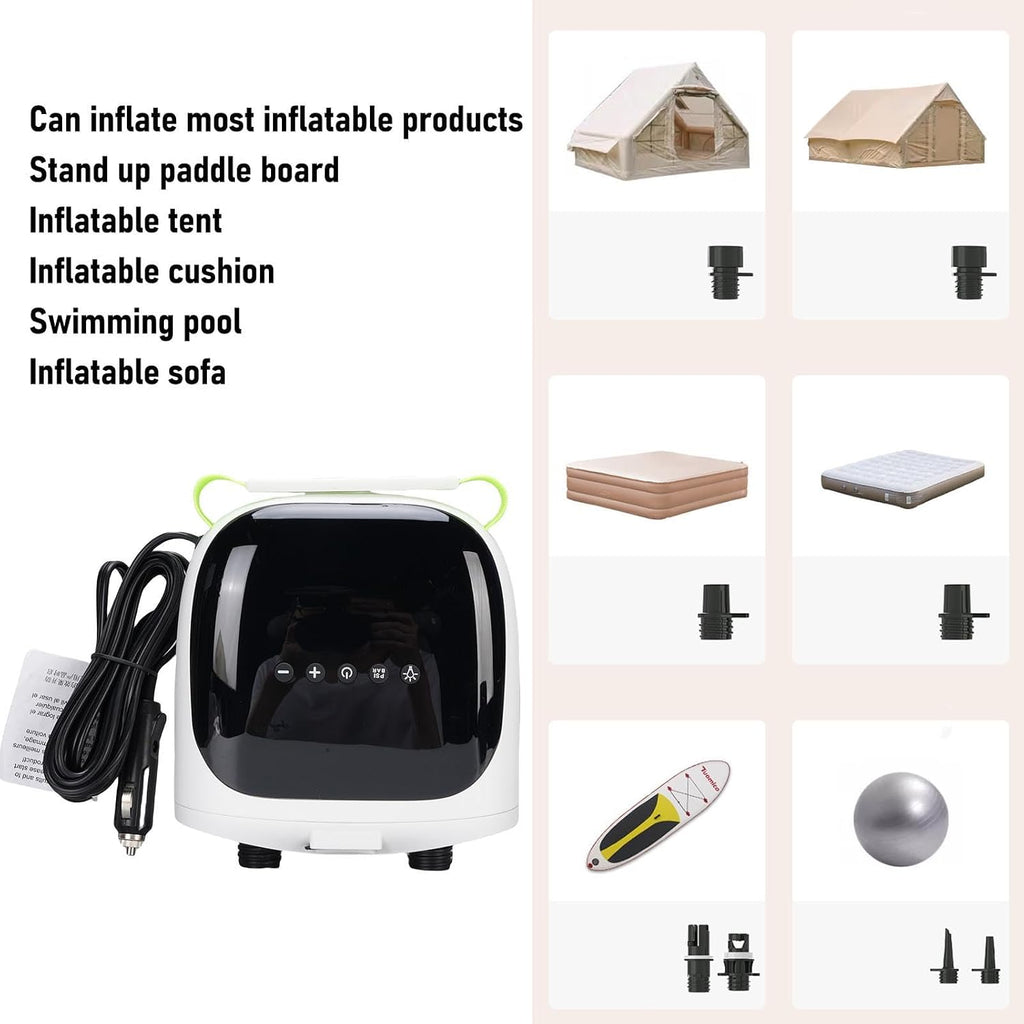 Yunseity Paddle Board Pump, 20PSI Paddleboard Electric Pump with 3700mah Battery, Portable Paddle Board Inflator with LED Light & 7 Nozzles for Stand Up Paddleboards Kayaks Tents