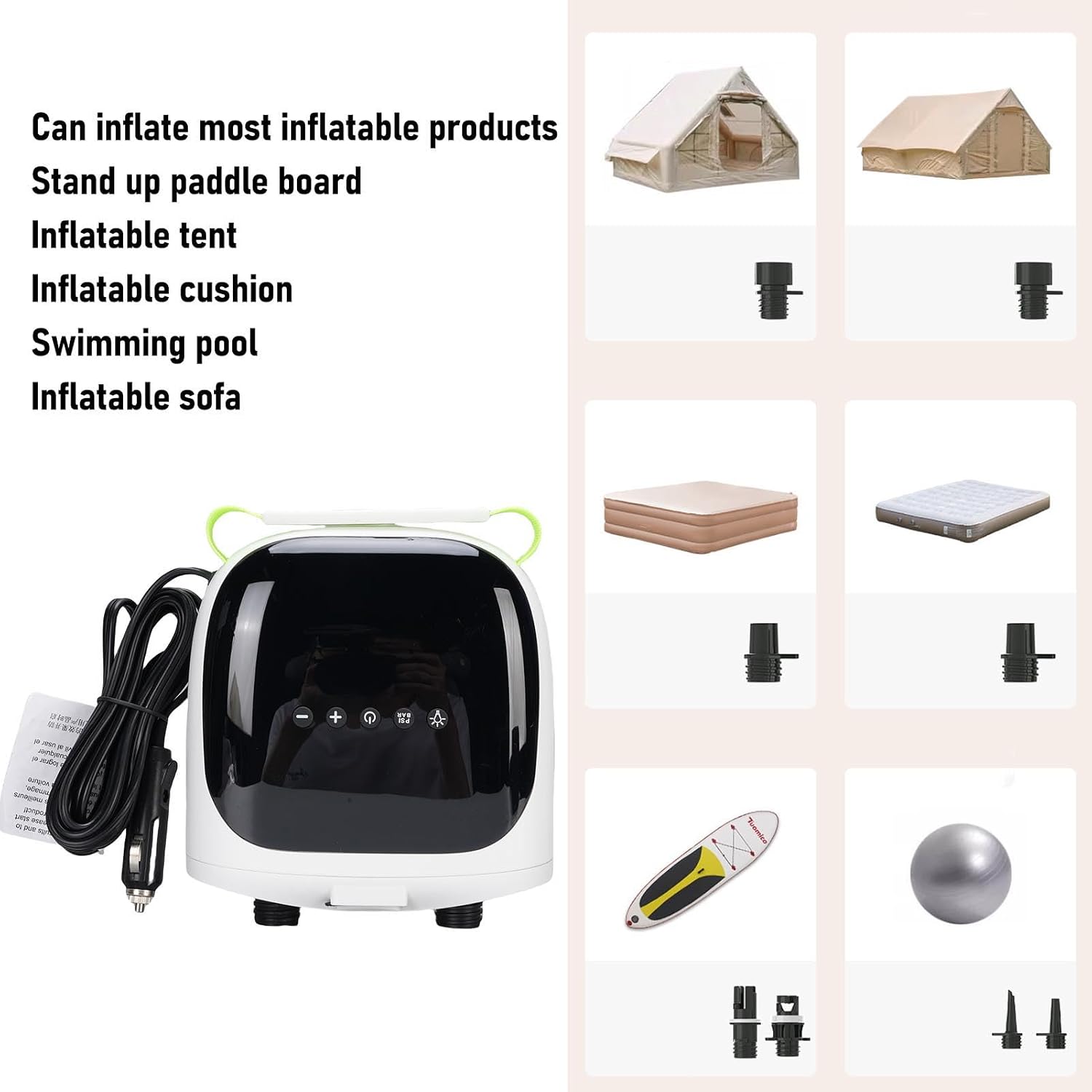 Estink Paddle Board Pump Electric Portable Pump, Compact Lightweight Design, High Capacity Rechargeable Battery, Inflates 20PSI with LCD Screen, 7 Adapters for Paddleboard