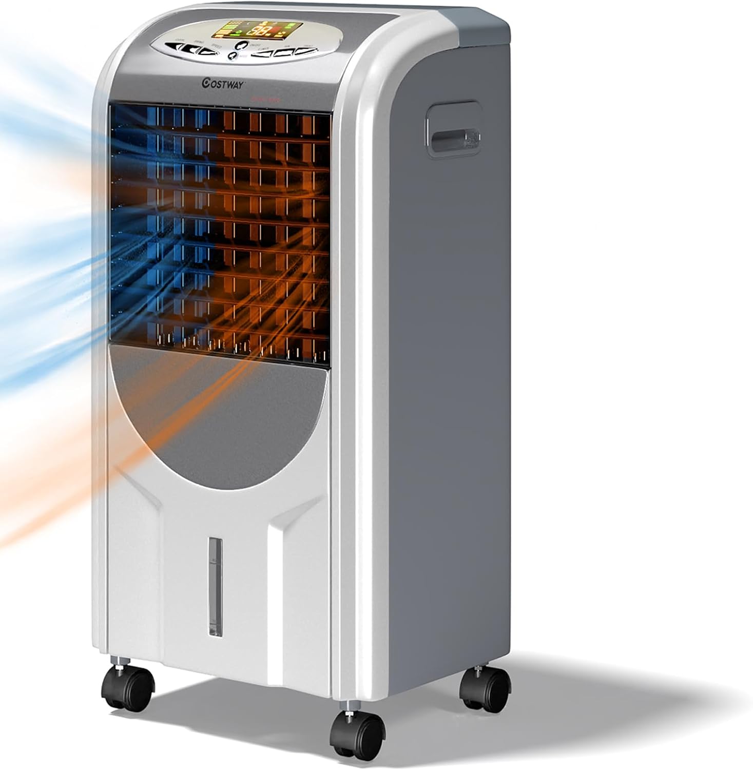 COSTWAY Evaporative Cooler and Heater, 5-in-1 Portable Air Cooler with Remote Control, 8-Hour Timer, 2 Ice Boxes, Quiet Operation, Bladeless Air Cooler for Indoor Use Home Office Dorms Grey