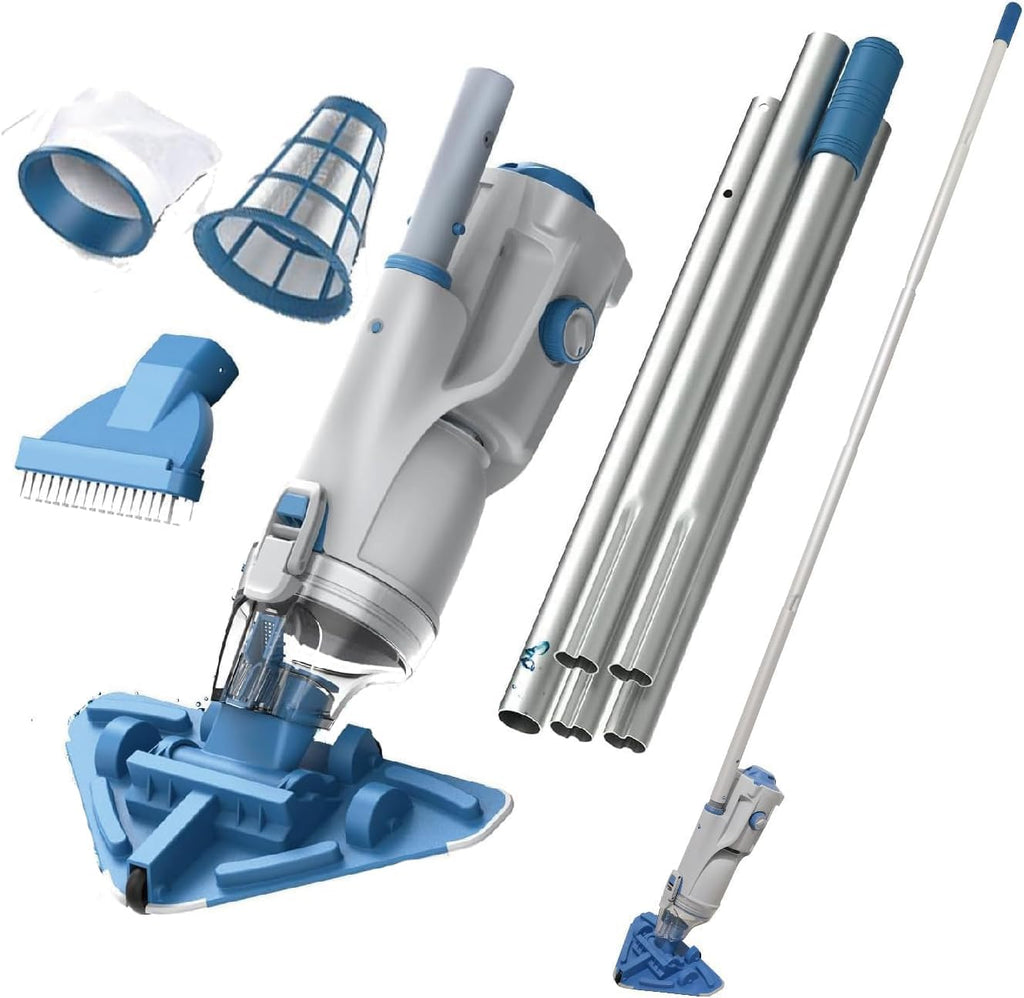 KOKIDO Rechargeable Cordless Pool Vacuum for Above Ground Pool and Pond Cleaner, 72' Aluminum Pole, Standard & Fine Filters, 2 Brush Vac Heads, Handheld Pool Cleaner Spot Clean Inground Pools XV320