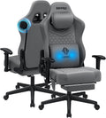 HOFFREE Gaming Chair with Bluetooth Speakers Massage Gaming Chairs for Adults Suede Fabric 165° Reclining Ergonomic Computer Chairs with Footrest Pocket Spring Cushion High Back Gamer Chair Grey