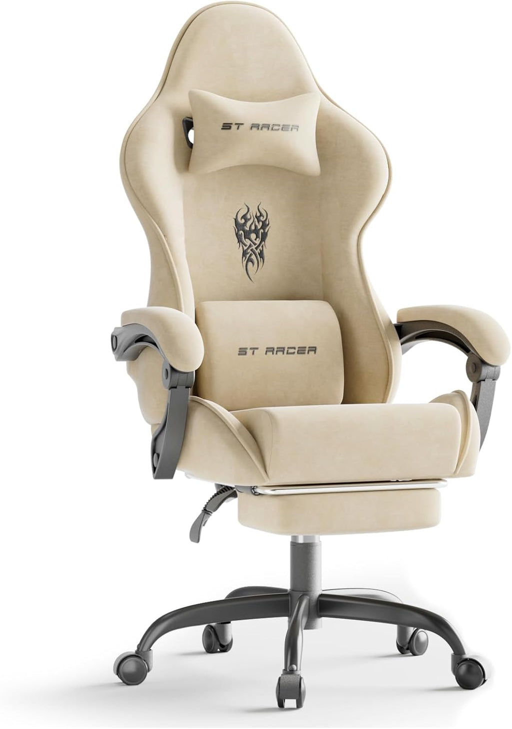 Soontrans Velvet Fabric Gaming Chairs with Footrest, Ergonomic Video Gamer Chair for Adult, Reclining Office Computer Desk Game Chairs with Massage Lumbar Cushion,Headrest