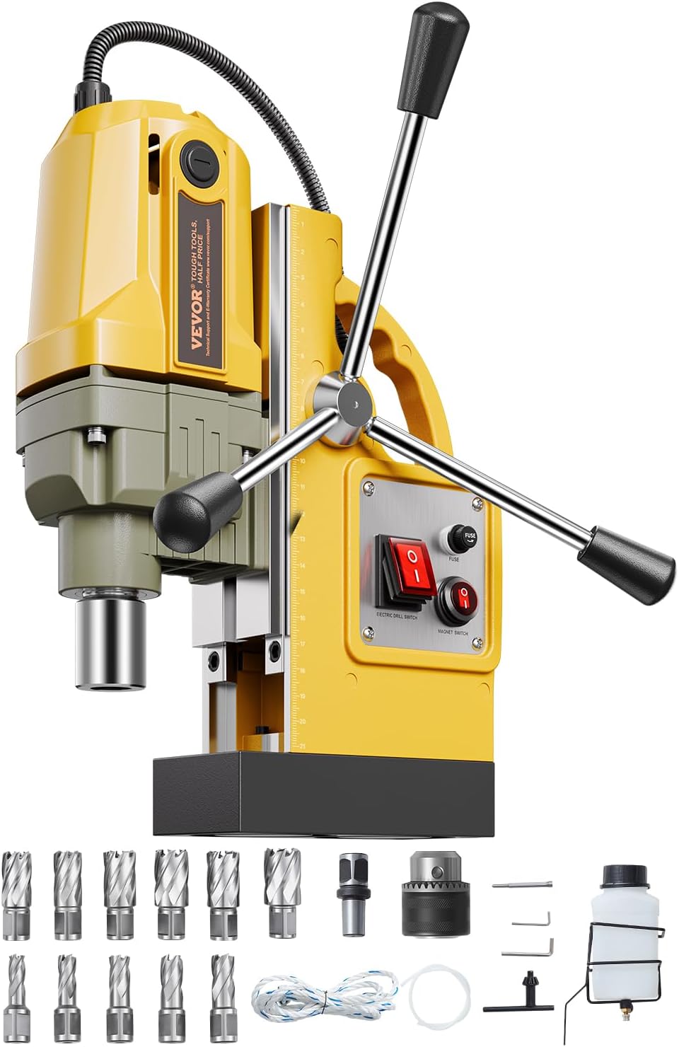 VEVOR Magnetic Drill, 1400W Motor 1.6 in Boring Diameter, 2810 lbf Portable Electric Mag Drill Press, with 11 Coring Bits, 800 RPM Speed, Drilling Machine for Metal Surface, Home Improvement Industry