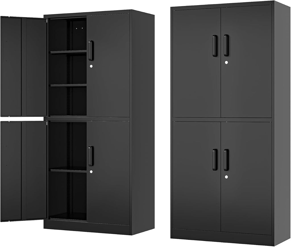 Fesbos 71' Metal Storage Cabinet-Lockable File Garage Tool Cabinets with Doors and Shelves-Tall Black Steel Cabinet for Garage-Heavy Duty File Storage for Office, Gym, School
