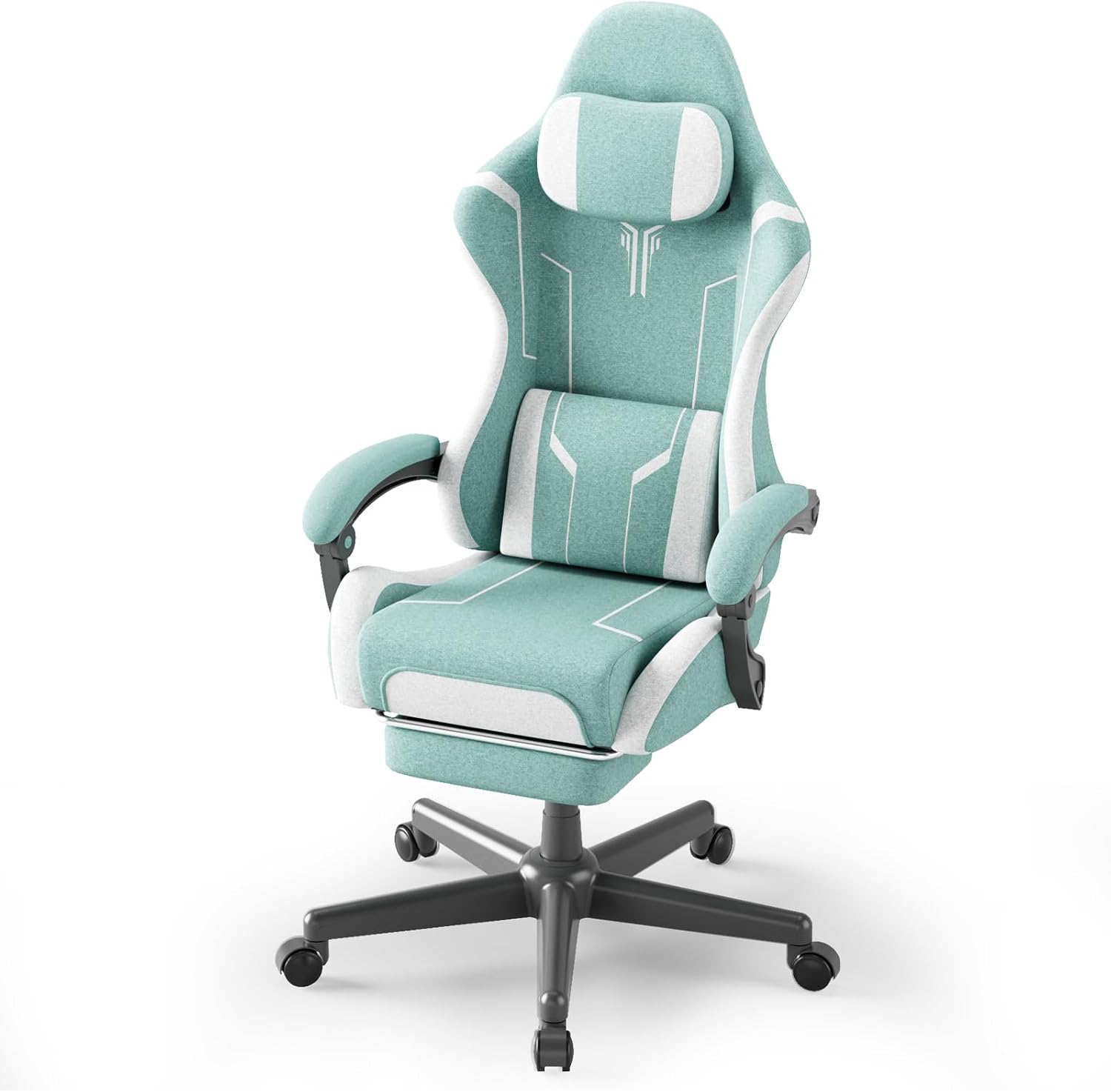 Soontrans Green Gaming Chair, Fabric Ergonomic Computer Chair with Footrest and Linkage Armrest for Adult, High Back Office Game Chair with Massage Lumbar Support