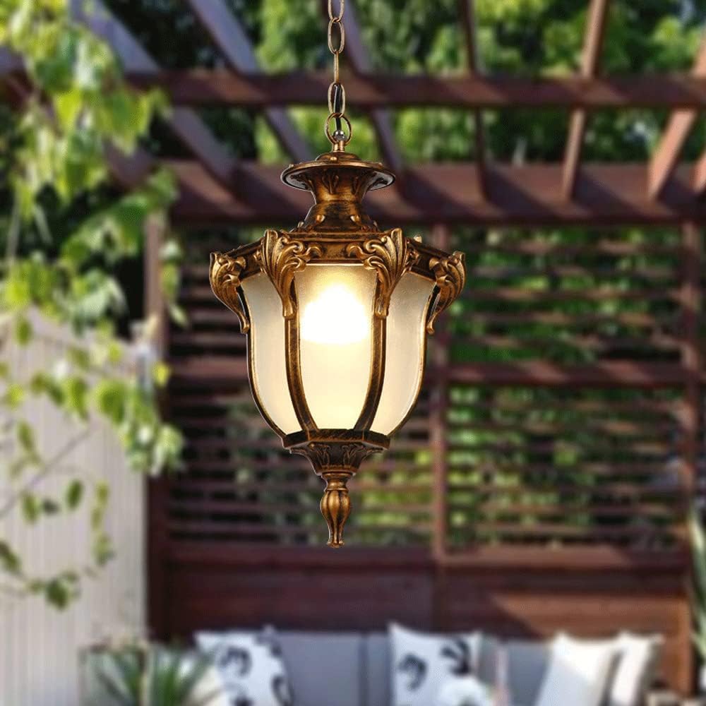 Chandelier Outdoor Aluminum Hanging Lantern, Waterproof Glass Chandelier, Corridor Courtyard Decoration Ceiling Aisle Villa Garden Pavilion Grape Light/Black/18.5 * 31.5cm