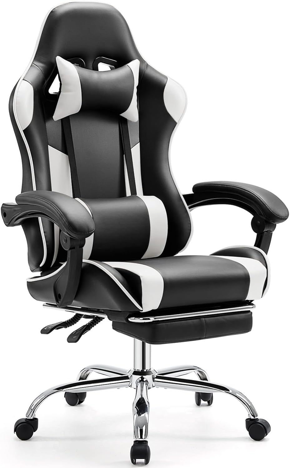 Heavy Duty Gaming Chair, Ergonomic Gamer Chair for Home Office with Footrest, Lumbar Support, Adjustable Backrest, Stable 360° Swivel Wheels for Adults, Professional Gamers and Teens, White