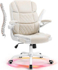 SEATZONE Office Chair Velvet Fabric Ergonomic Executive Computer Desk Chairs Small Cute Rolling Task Chairs for Teens&Adults,Beige